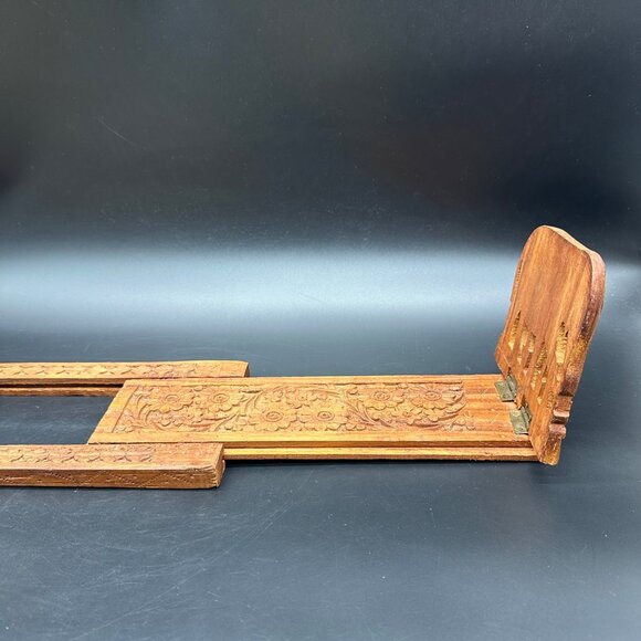 Vintage Book Slide Bookend Carved Wooden Elephant Bohemian Retro Boho India - Picture 4 of 11